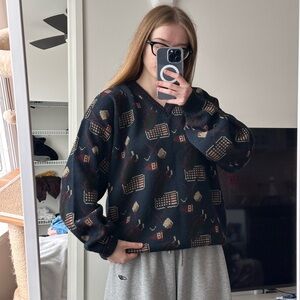 Vintage V-Neck Sweater with Unique Pattern